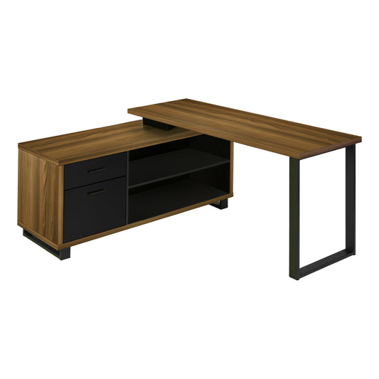 Bureau - 72"L / en Coin Exécutif Apparence Bois  / Base Noir / #MO7711