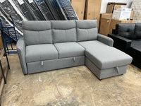 Sofa-lit 3 Places Gris avec Chaise Longue Réversible