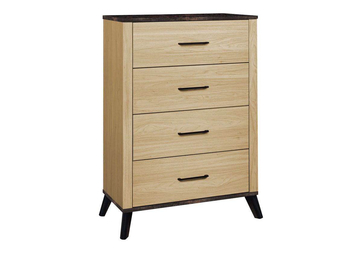 Commode haute Théo – Chêne clair et noir