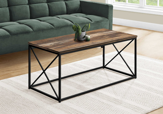 TABLE DE SALON - 40"L / FAUX BOIS BRUN / METAL NOIR / #MO3784