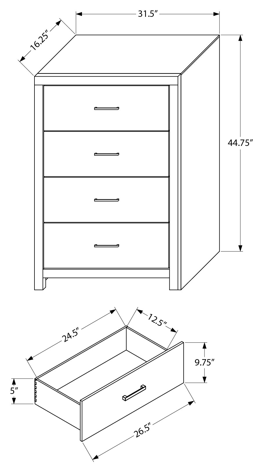 Commode haute Ludovic – Chêne blanchi – dimensions
