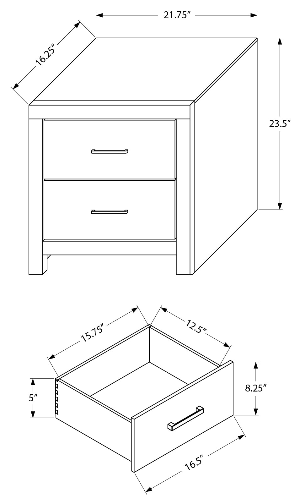 Table de chevet Ludovic – Gris graphite – dimensions