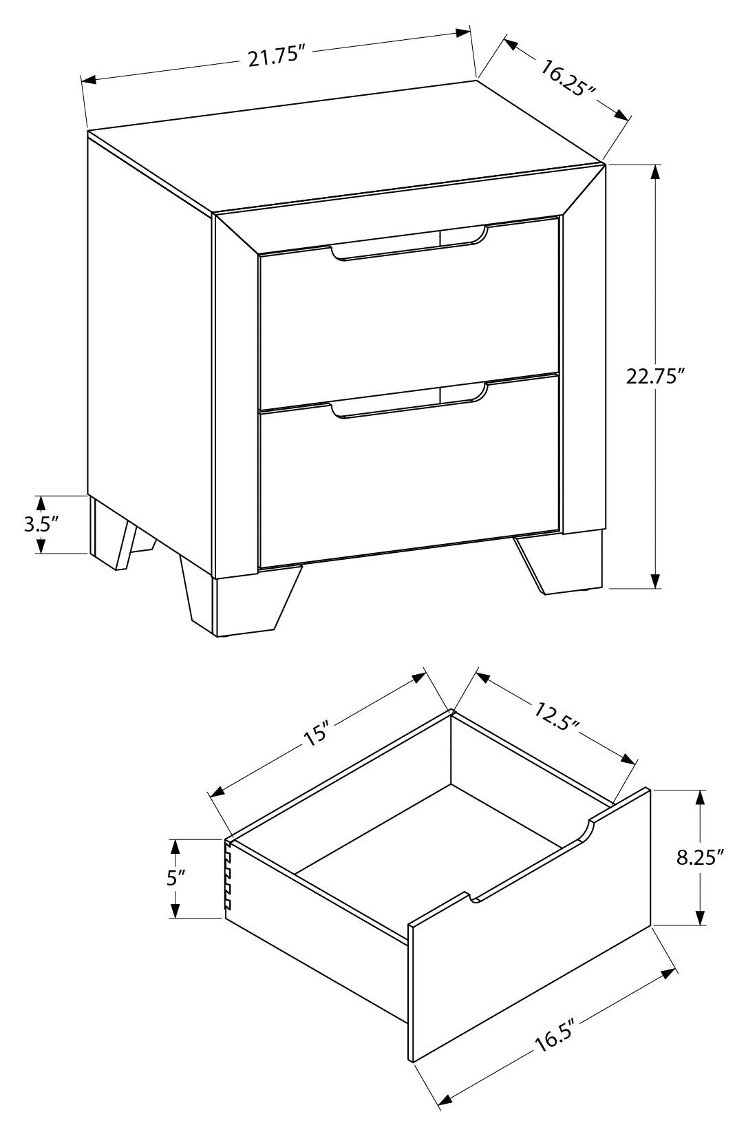Table de chevet Lison – Blanc – dimensions
