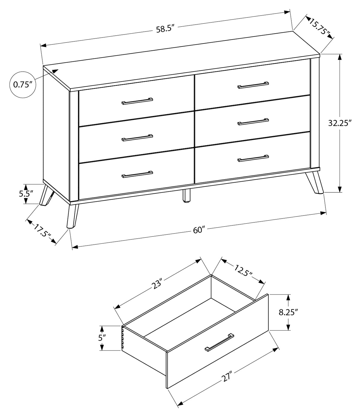 Commode double Théo – Chêne clair et noir – dimensions