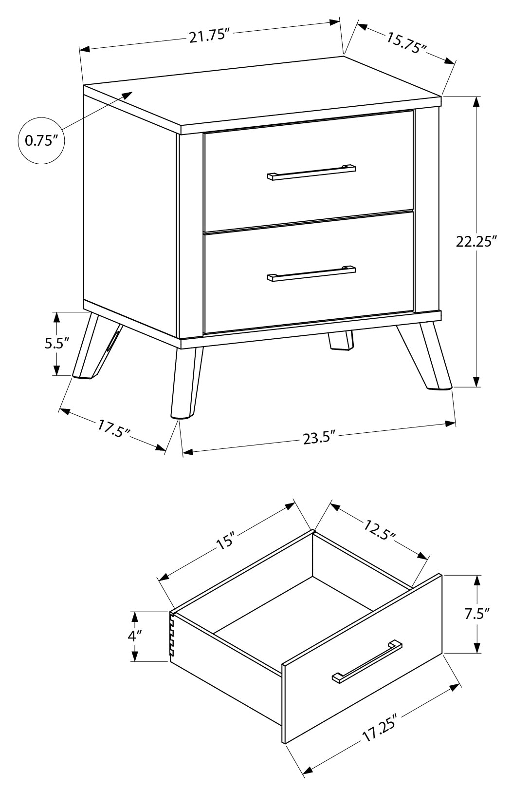 Table de chevet Théo – Chêne clair et noir – dimensions