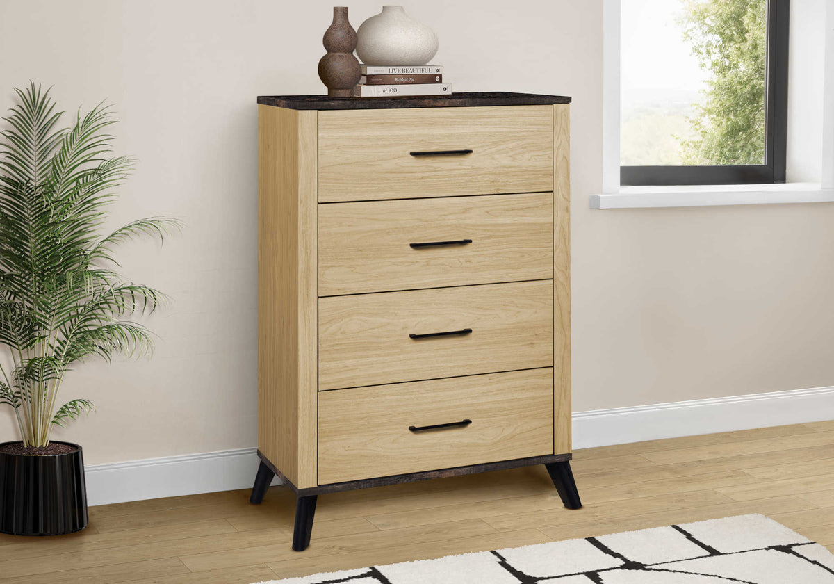 Commode haute Théo – Chêne clair et noir – ambiance