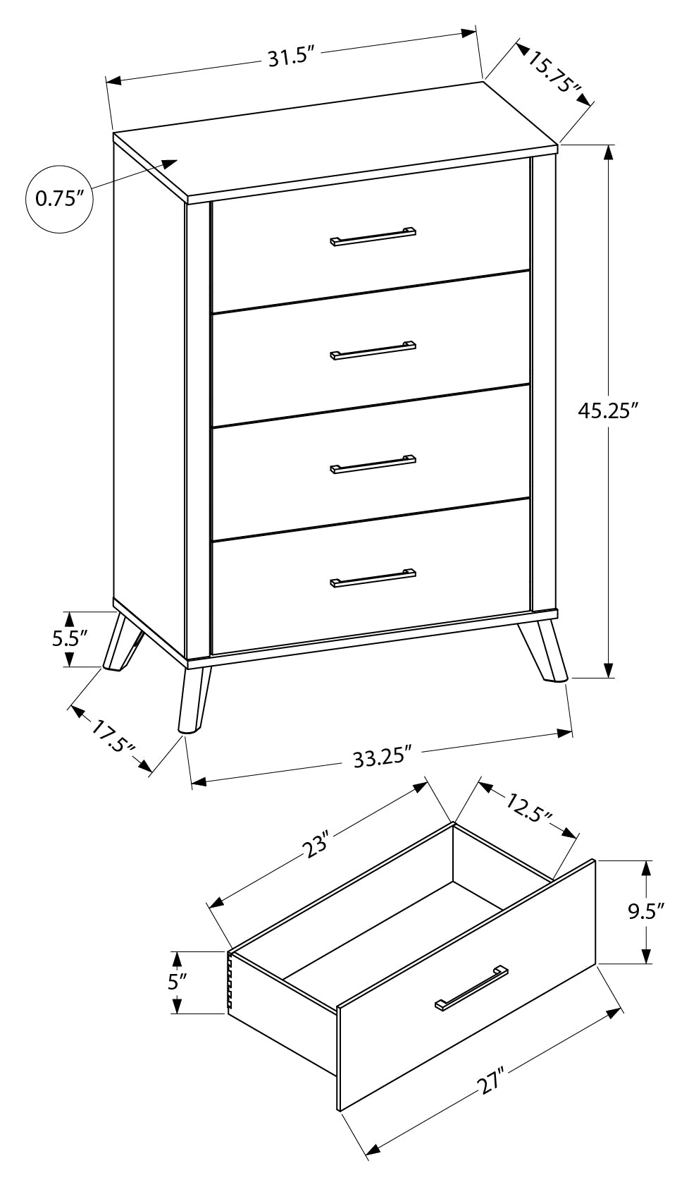 Commode haute Théo – Chêne clair et noir – dimensions