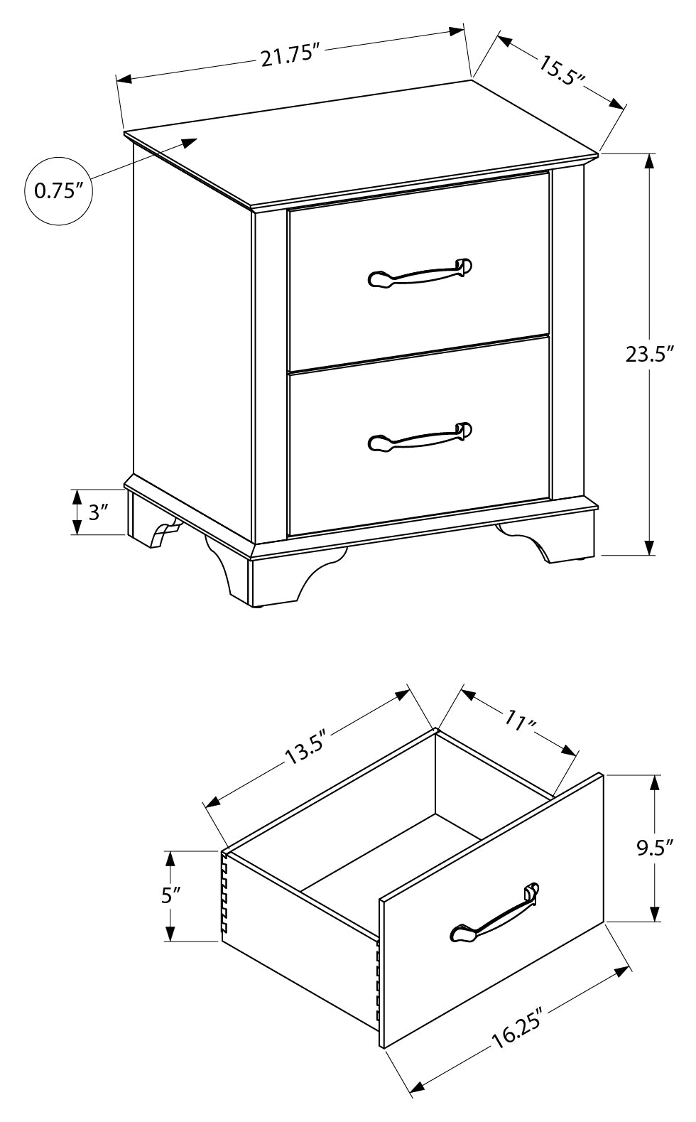 Table de chevet Odile – Chêne moyen – dimensions