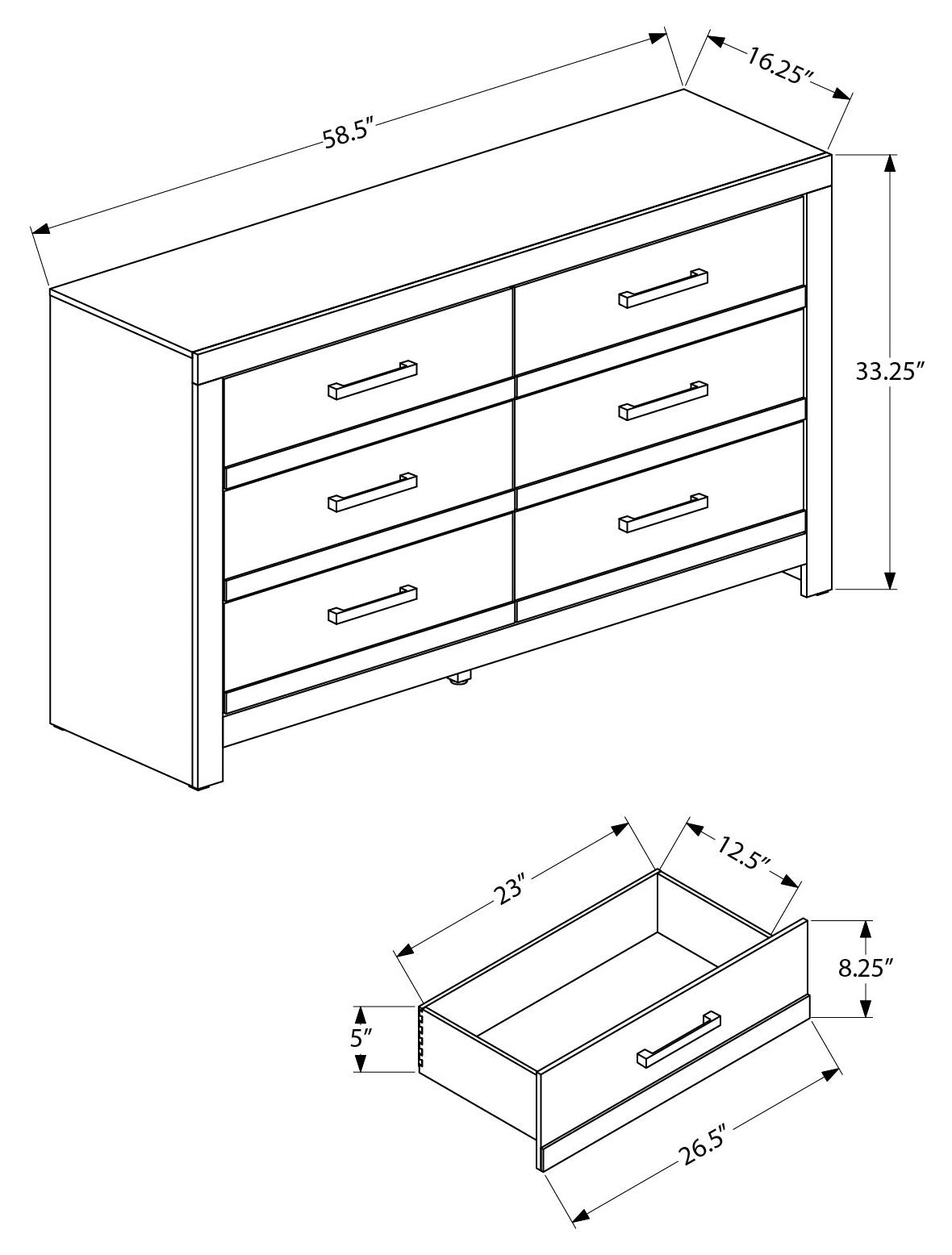 Commode double Solène – Gris – dimensions