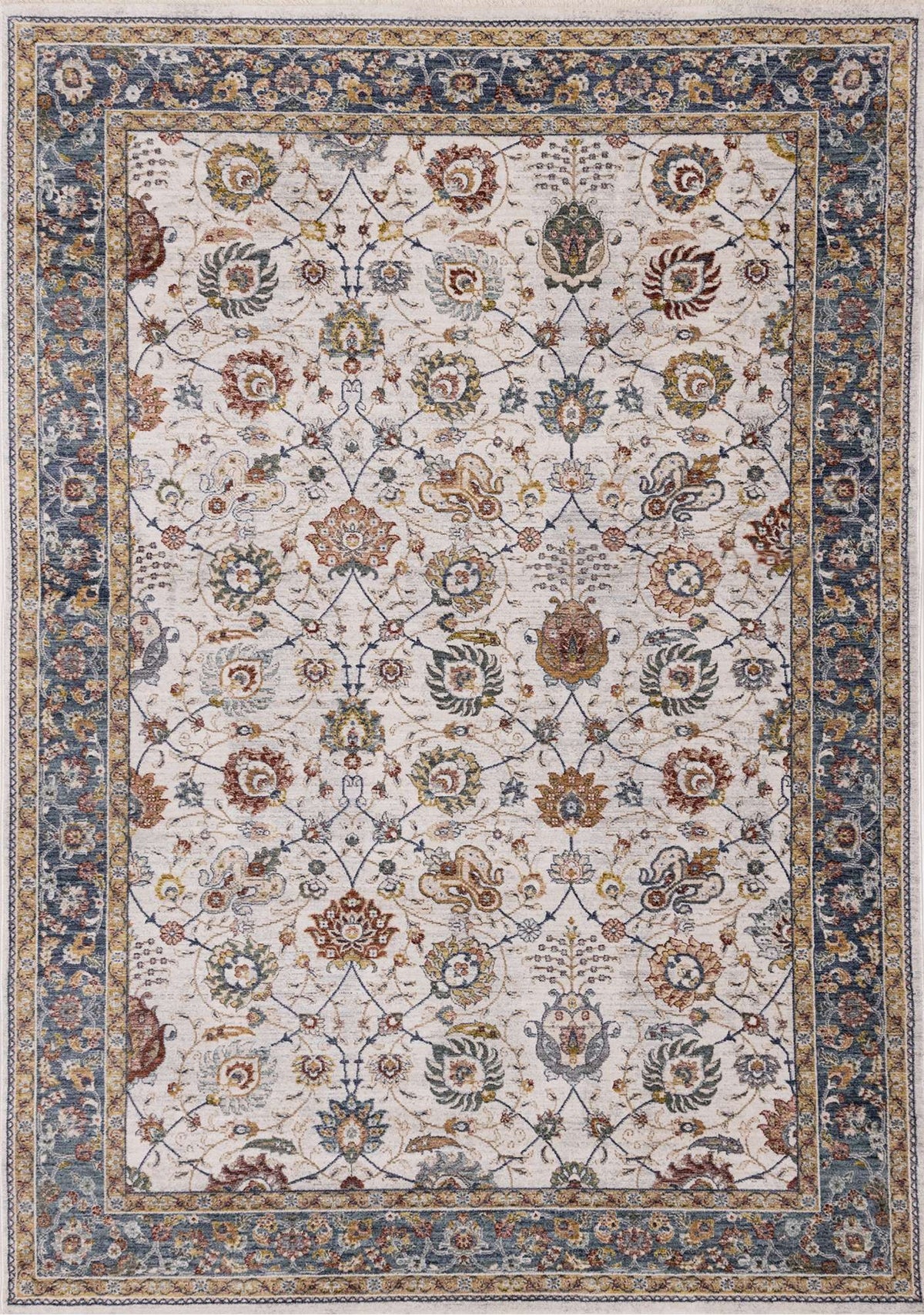 Tapis Tremblant – motif beige et bleu, à bordure (Kalora Marisa G322/2717) – Meubles TOCO
