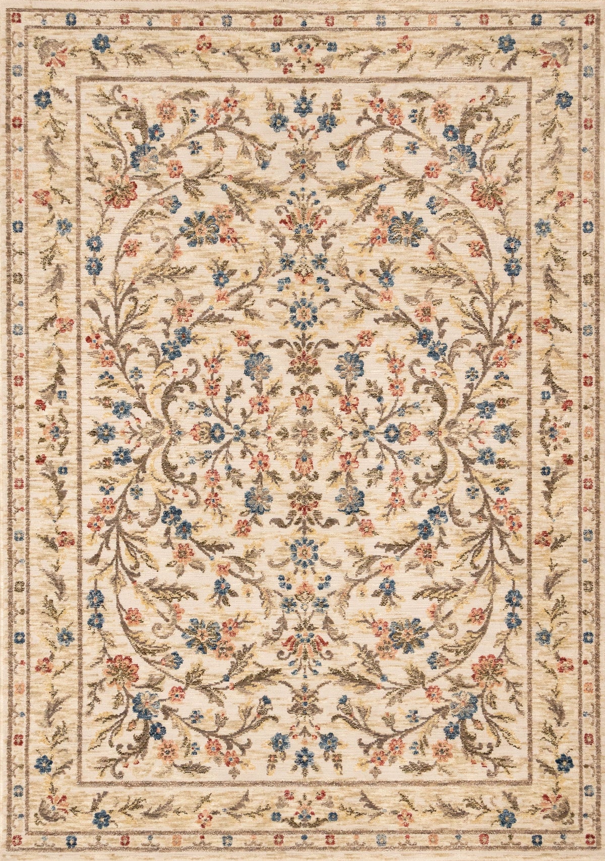 Tapis Joliette – motif bleu et crème, à bordure (Kalora Meadow X756-WT41) – Meubles TOCO