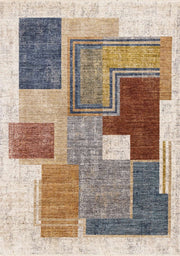 Beige et bleu, géométrique / 5'3" x 7'10"