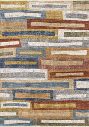 Beige et bleu, effet vieilli / 2'0" x 7'10"