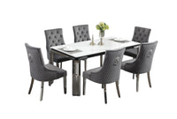 Table de Cuisine- 71'' / Plateau en Céramique Effet Marbre et Pieds en Acier Chromé / T-1274