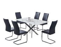 Table de Cuisine- 63'' / Plateau en Verre Effet Marbre Blanc Trempé et Pieds en Chrome / T-1442
