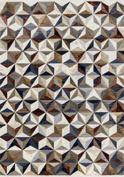 Beige et bleu, géométrique / 5'3" x 7'10"
