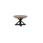Table ronde Gather châtaignier français, base patina noire, fermée, sur fond blanc