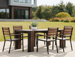 Chaise extérieure Transformer en noyer foncé, cadre noir – avec 3 rallonge(s), ensemble table et chaises – Meubles TOCO
