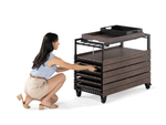 Chariot-bar extérieur Transformer en noyer foncé, cadre noir – démonstration animée – Meubles TOCO