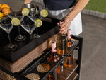 Chariot-bar extérieur Transformer en noyer foncé, cadre noir – porte-bouteilles – Meubles TOCO