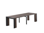 Table à manger extérieure extensible Transformer en noyer foncé, cadre noir – sur fond blanc – Meubles TOCO
