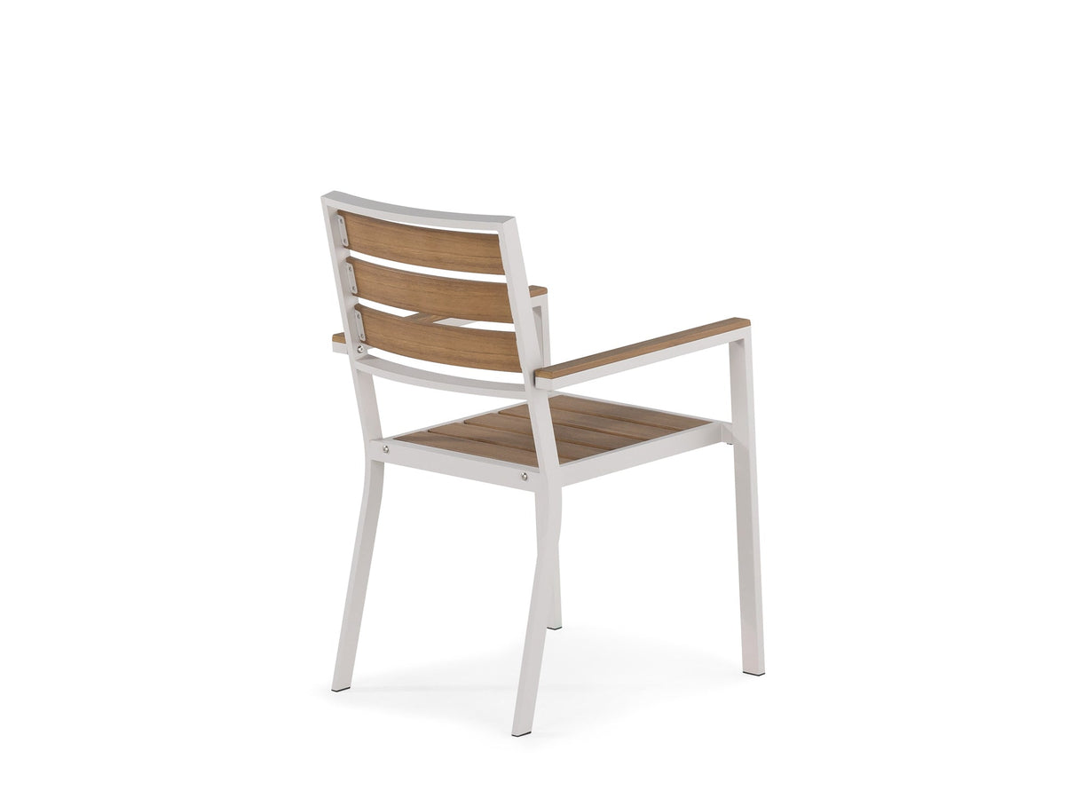 Chaise extérieure Transformer en chêne clair, cadre blanc – vue de dos, sur fond blanc – Meubles TOCO