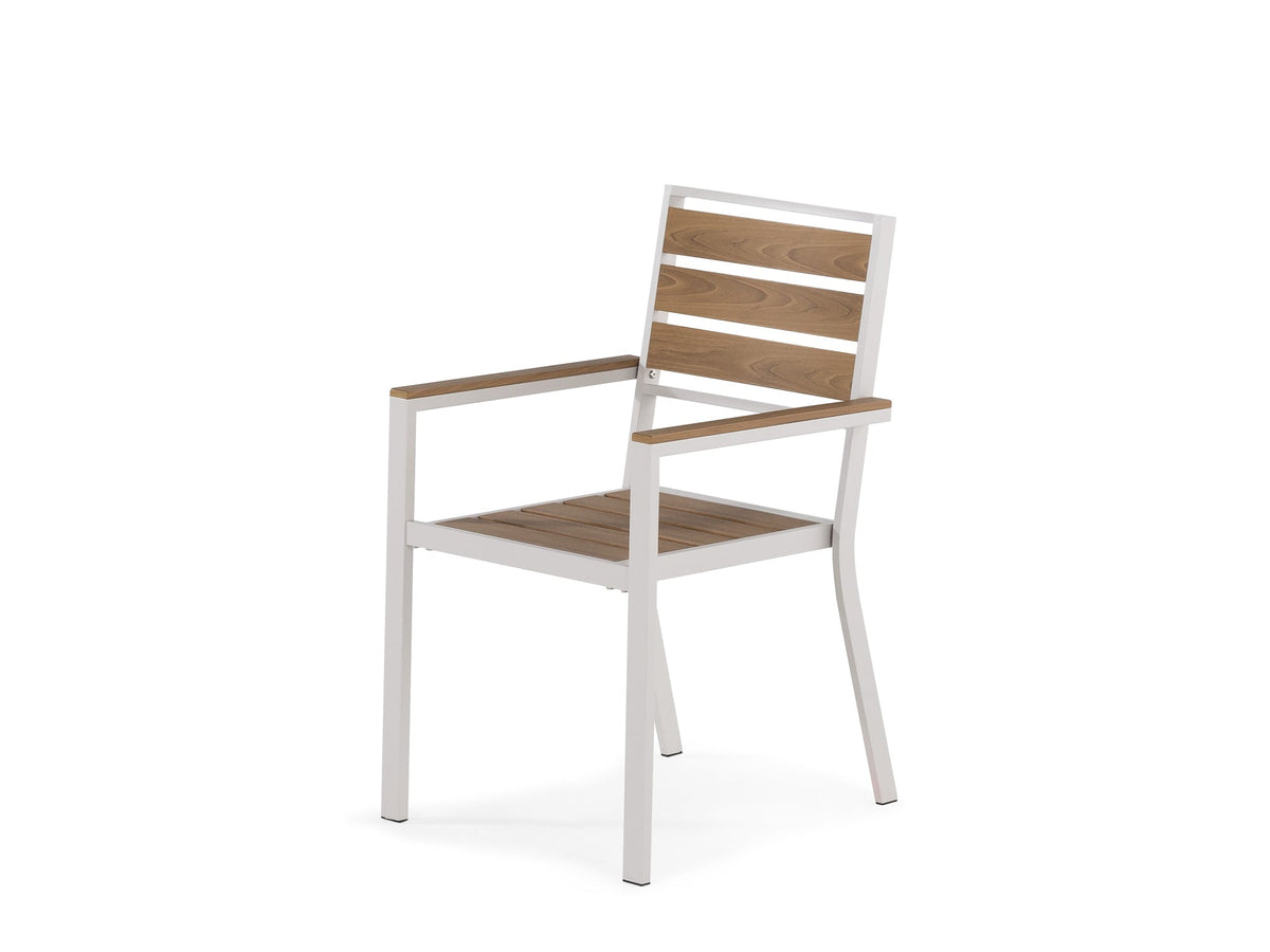 Chaise extérieure Transformer en chêne clair, cadre blanc – vue de face, sur fond blanc – Meubles TOCO