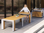 Table à manger extérieure extensible Transformer en chêne clair, cadre blanc – démonstration du mécanisme – Meubles TOCO