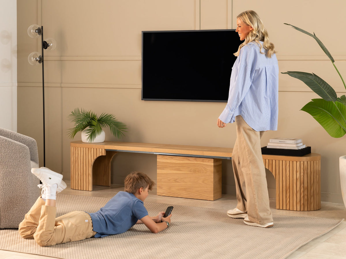 Banc rond Transformer chêne scandinave avec table ronde
