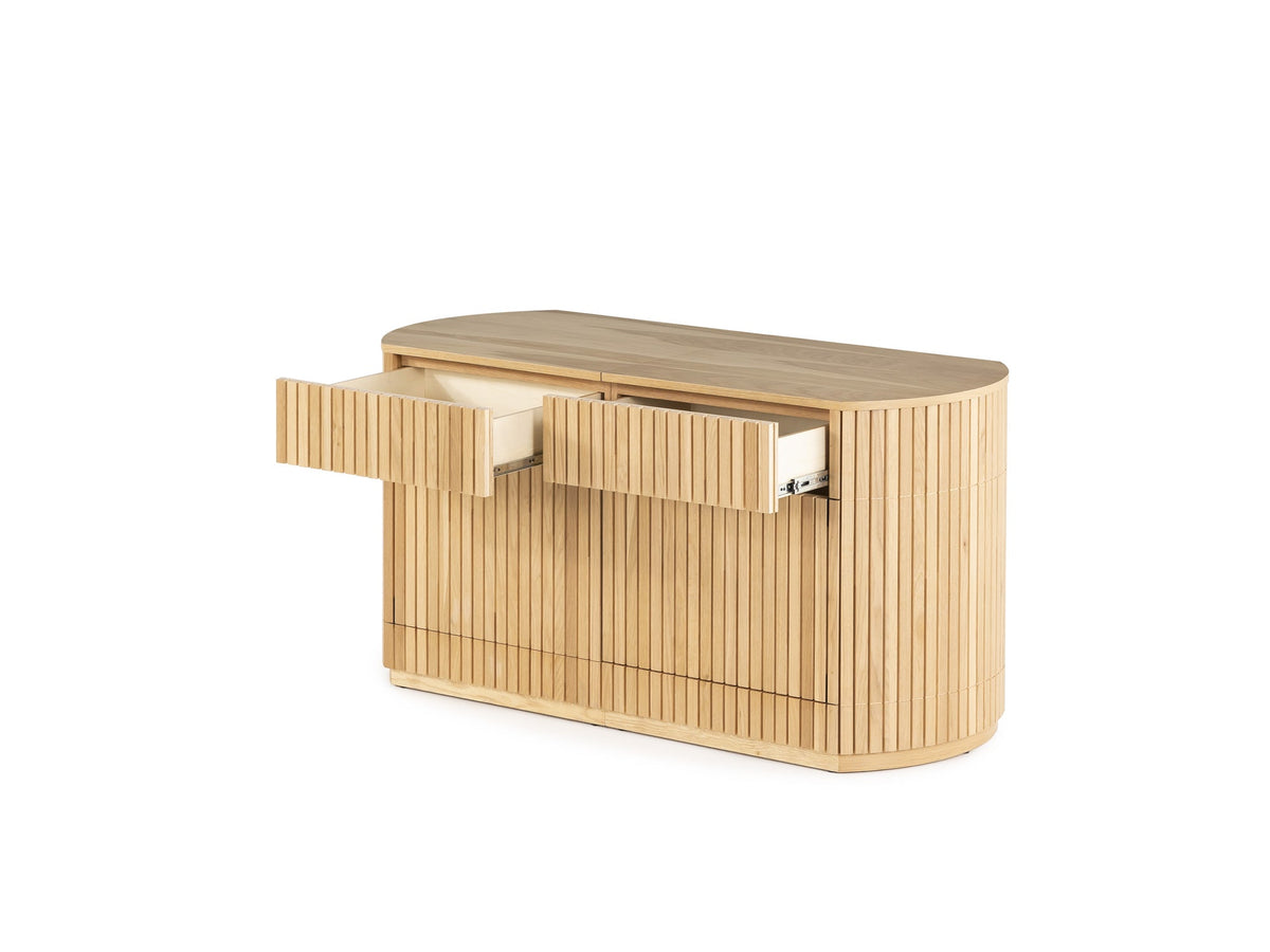Transformer Round Sideboard Scandinavian Oak open drawers