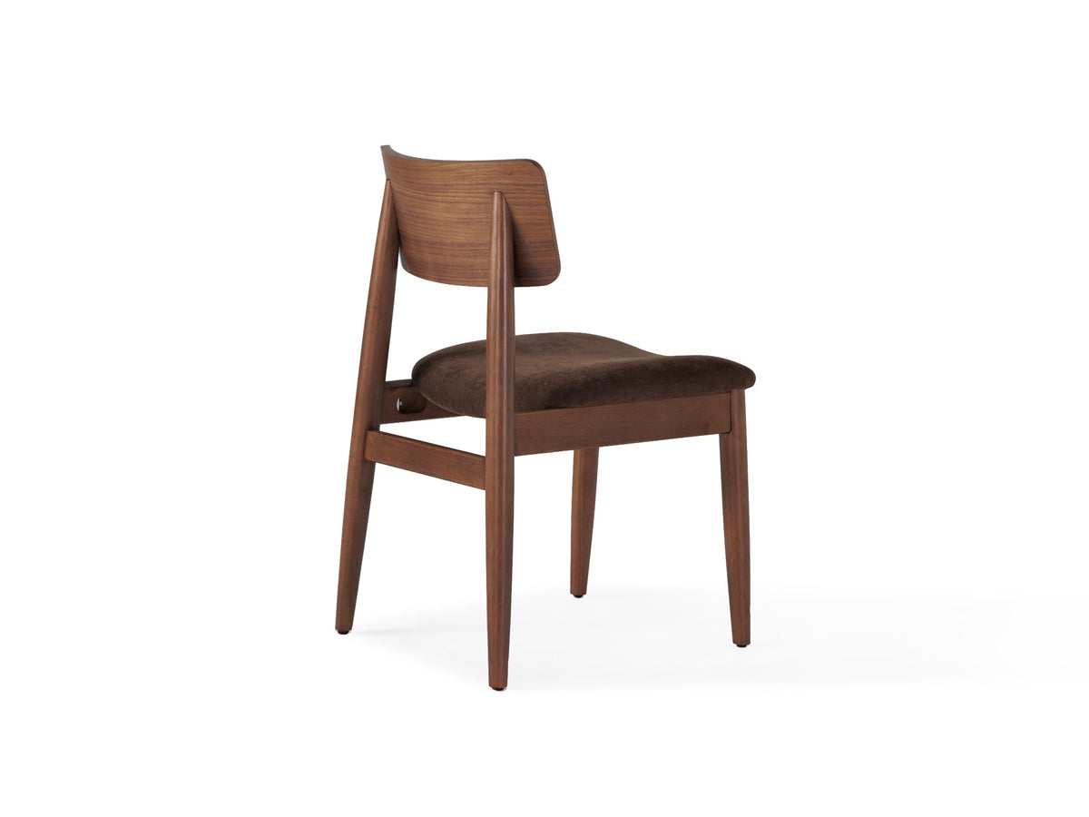 Chaise ronde Transformer en noyer royal – vue de dos de trois quarts, sur fond blanc – Meubles TOCO