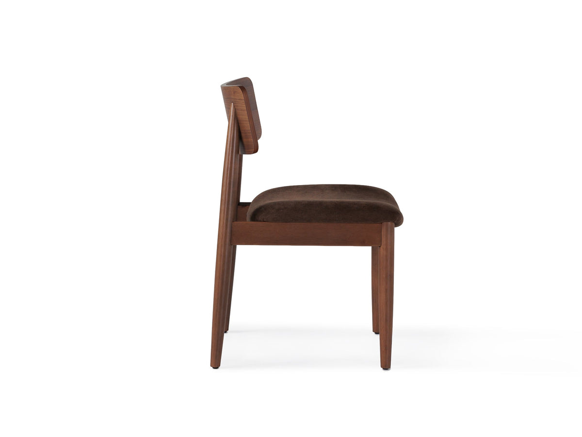 Chaise ronde Transformer en noyer royal – vue de côté, sur fond blanc – Meubles TOCO