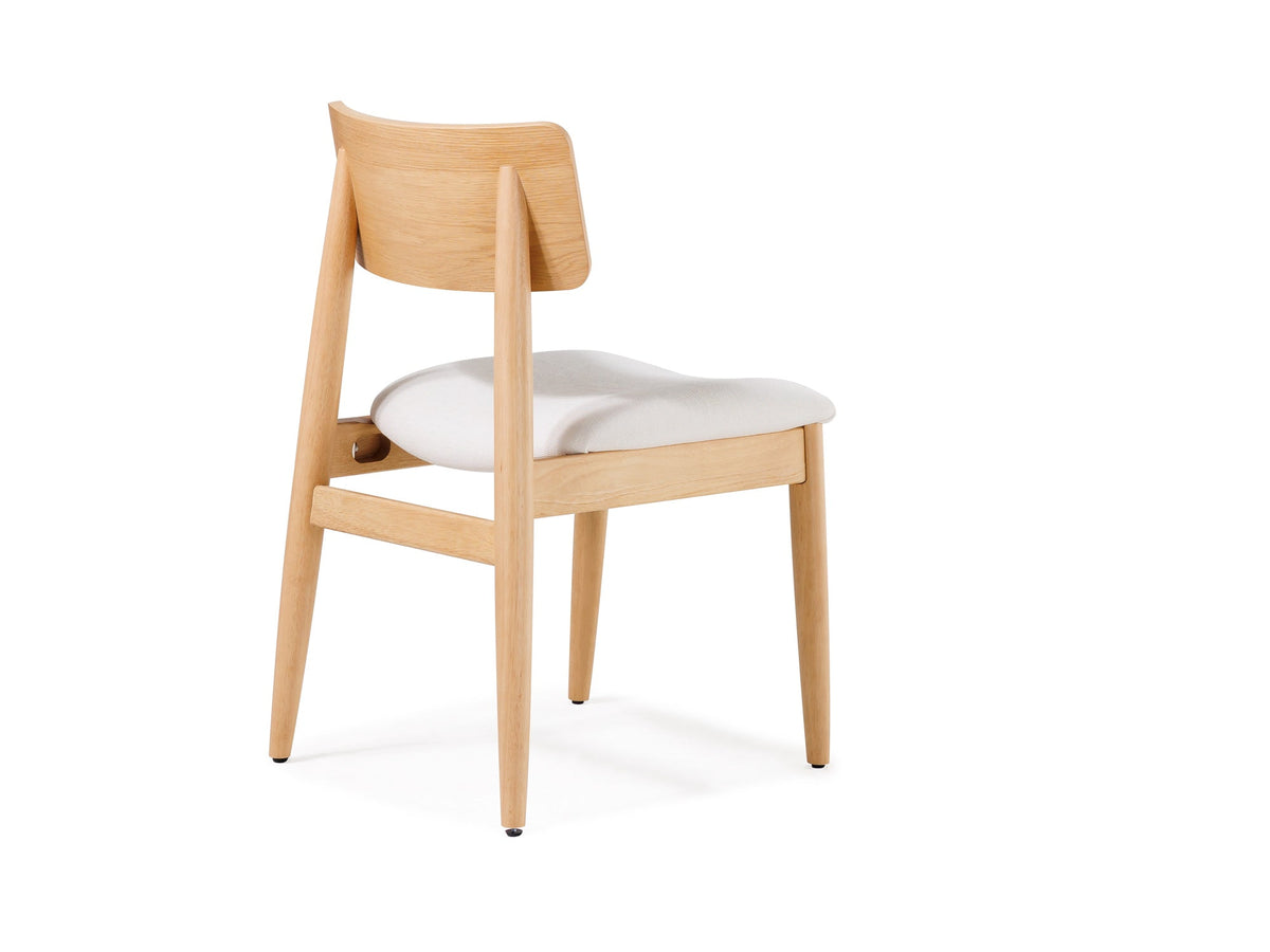 Chaise ronde Transformer en chêne scandinave – vue de dos de trois quarts, sur fond blanc – Meubles TOCO