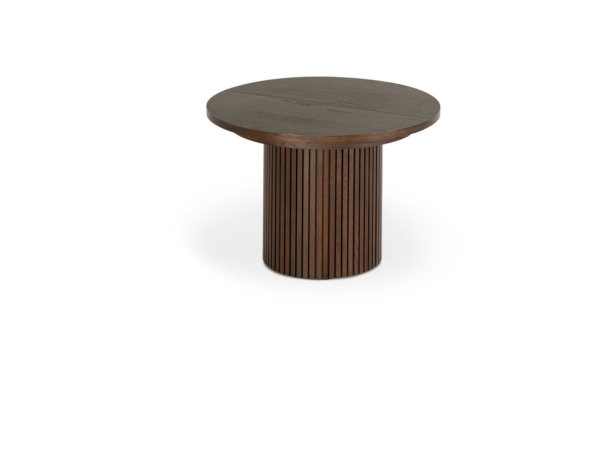 Table à manger ronde extensible Transformer en noyer foncé – fermée, format compact – Meubles TOCO