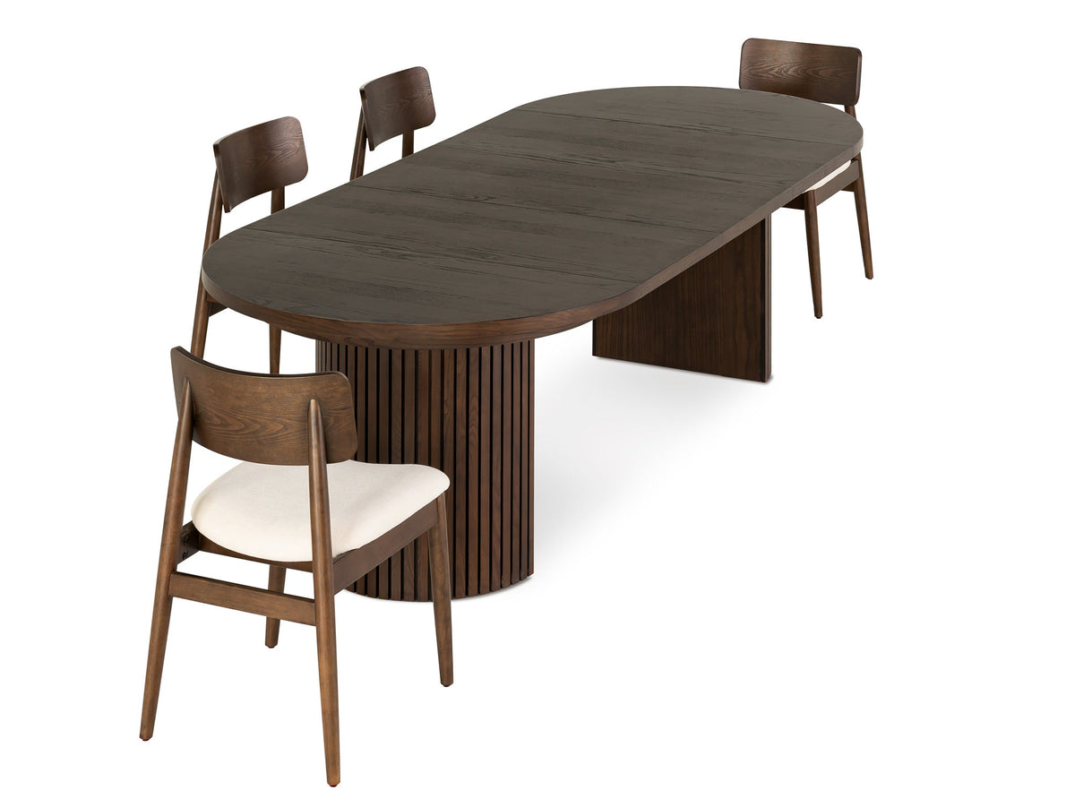 Chaise ronde Transformer en noyer foncé – déployée, ensemble table et chaises – Meubles TOCO