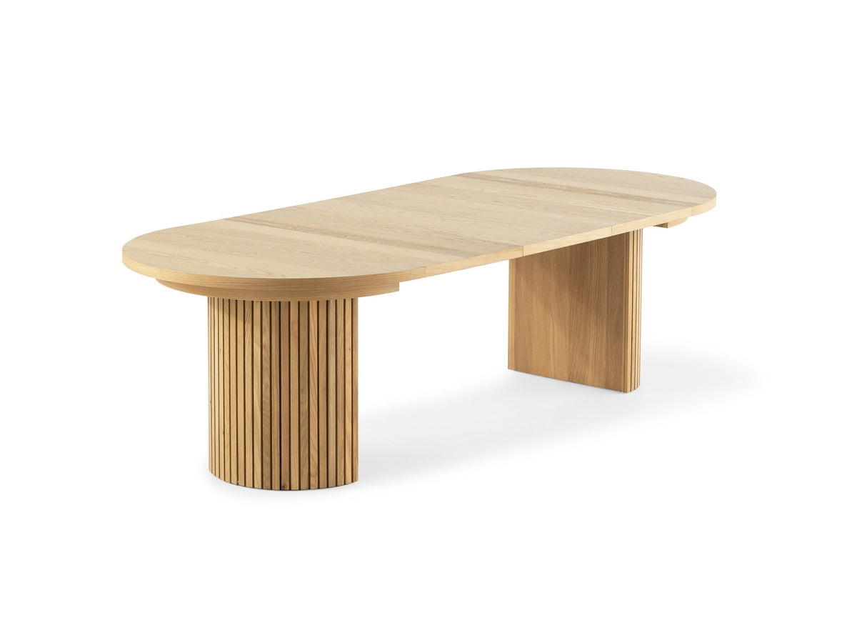Table à manger ronde extensible Transformer en chêne scandinave – sur fond blanc – Meubles TOCO