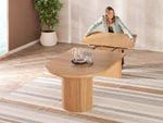 Table à manger ronde extensible Transformer en chêne scandinave – démonstration du mécanisme, mise en situation – Meubles TOCO