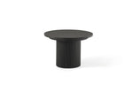 Table à manger ronde extensible Transformer en hickory fumé – fermée, format compact, sur fond blanc – Meubles TOCO