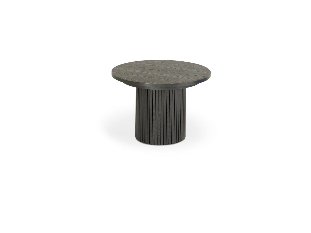 Table à manger ronde extensible Transformer en hickory fumé – fermée, format compact – Meubles TOCO