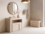Banc extensible Transformer en chêne scandinave – fermée, format compact, ensemble avec banc, mise en situation – Meubles TOCO
