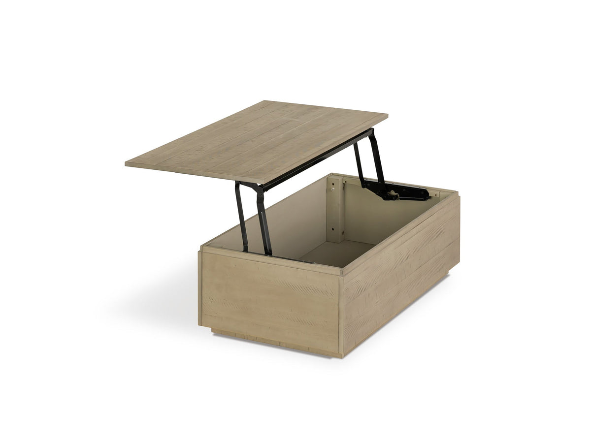 Table basse relevable Transformer en orme ancien – déployée – Meubles TOCO