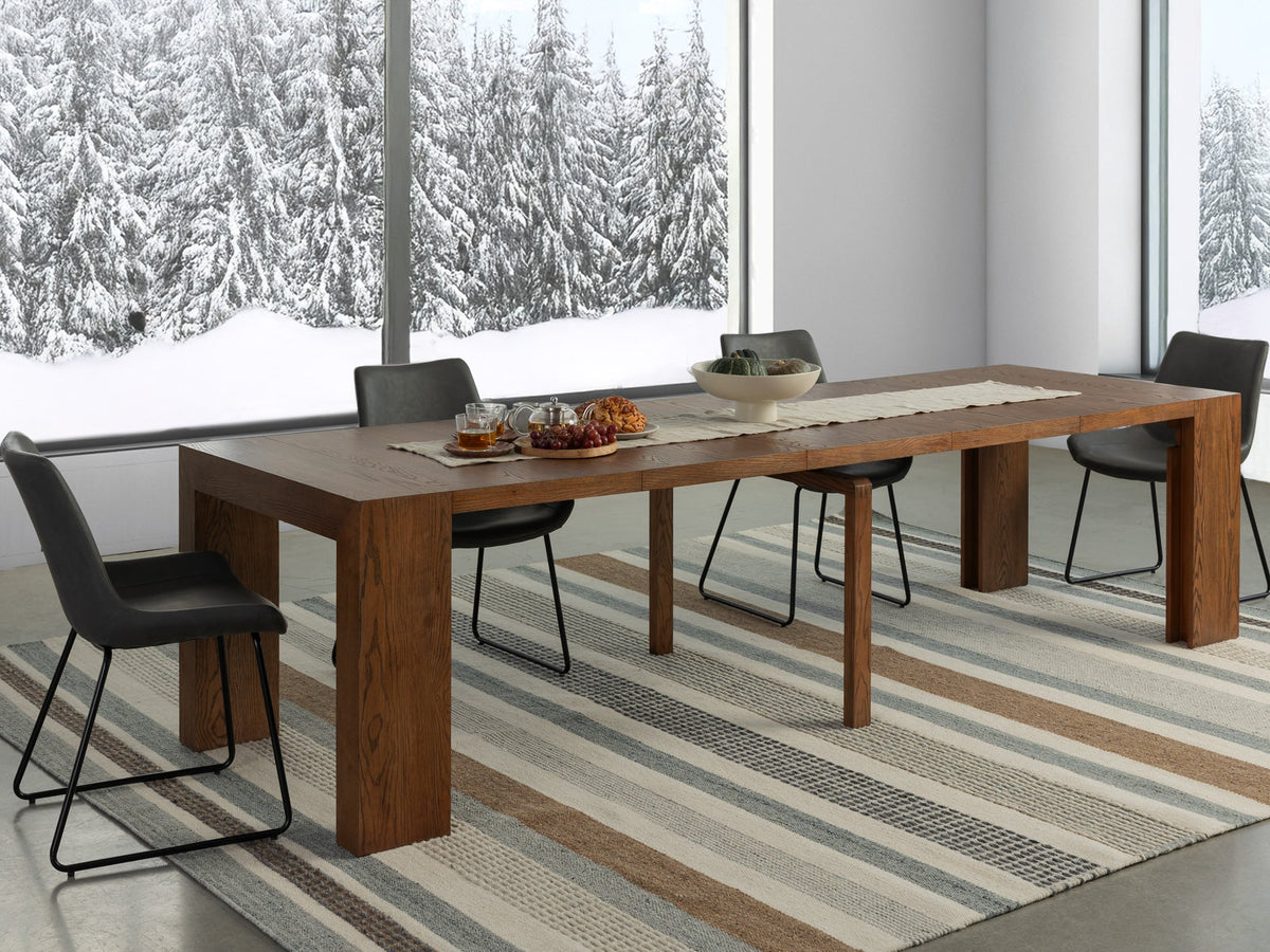 Table à manger extensible Transformer en noyer américain – avec 5 rallonge(s), décor des Fêtes – Meubles TOCO