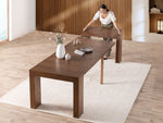 Table à manger extensible Transformer en noyer américain – démonstration du mécanisme, mise en situation – Meubles TOCO