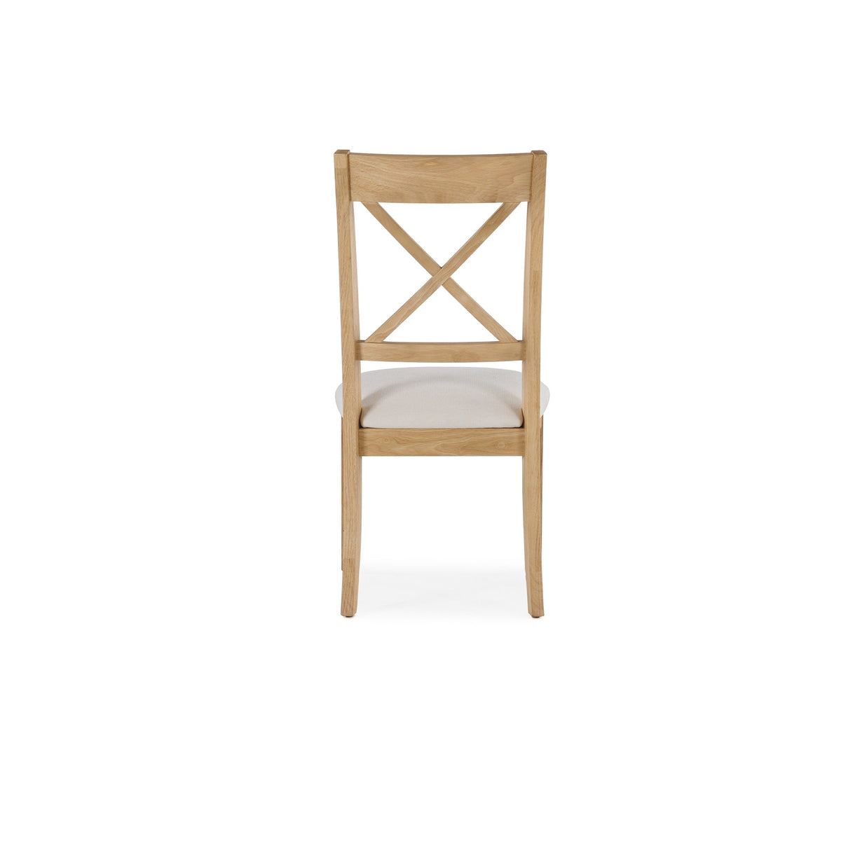 Chaise Gather chêne belge et tissu crème, vue de dos sur fond blanc