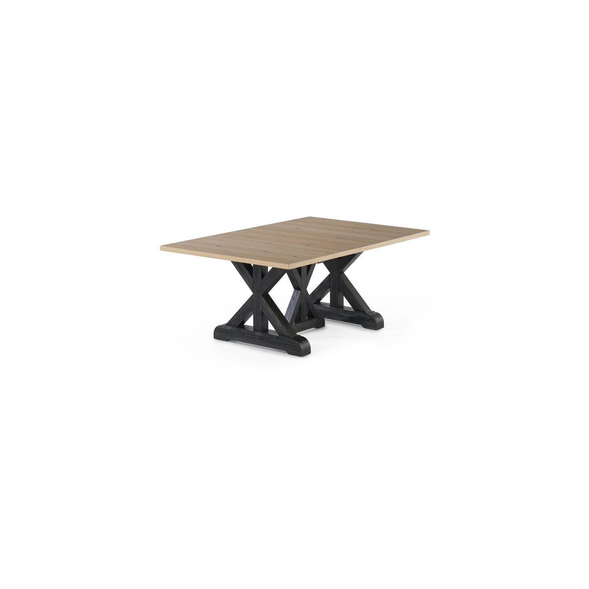 Table Gather chêne belge, base patina noire, fermée, sur fond blanc