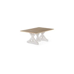 Table Gather chêne belge, base patina blanche, fermée, sur fond blanc