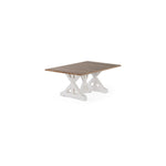 Table Gather châtaignier français, base patina blanche, fermée, sur fond blanc