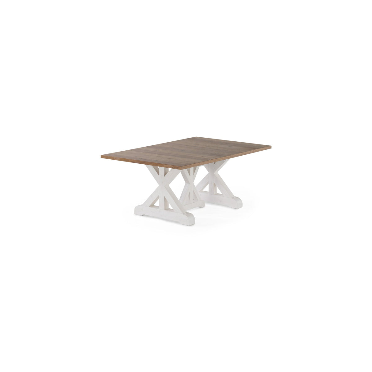 Table Gather châtaignier français, base patina blanche, fermée, sur fond blanc