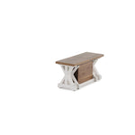 Banc Gather châtaignier français, base patina blanche, fermé, sur fond blanc