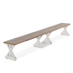Banc extensible Gather châtaignier français, base patina blanche, ouvert, sur fond blanc